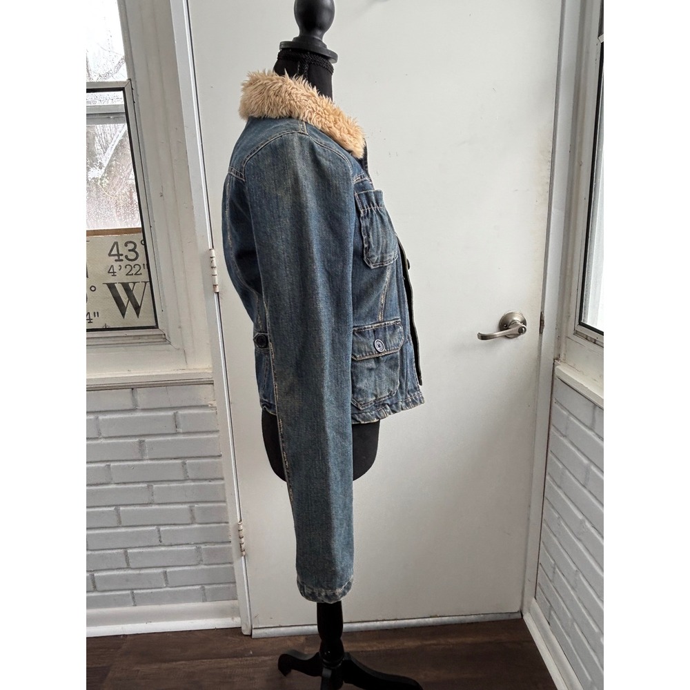Abercrombie Denim Shearling‎ Collar Quilted Lining Jacket Large Y2K vintage jean - Picture 3 of 11